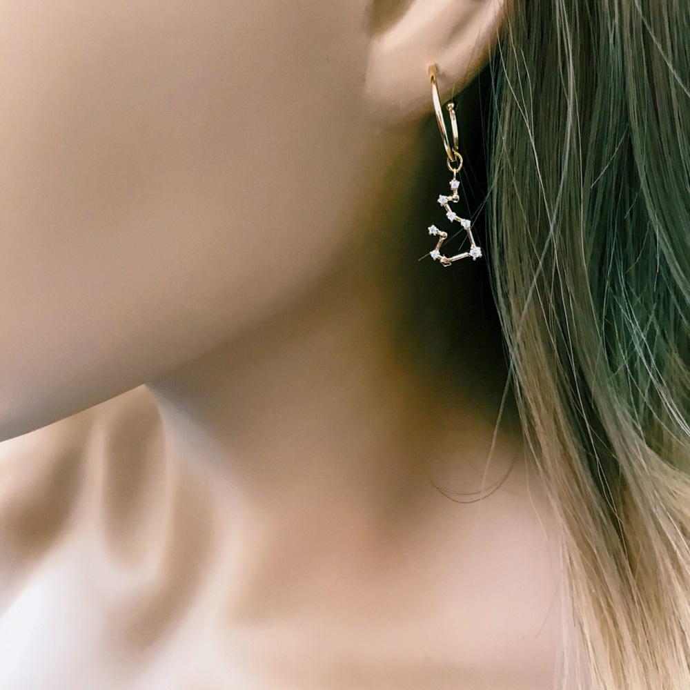 AQUARIUS Zodiac Gold Huggie Hoop Earrings - Picture 5 of 5